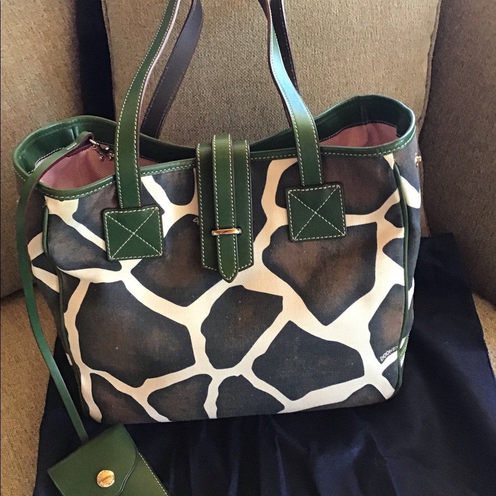 Dooney & Bourke Leather trimmed giraffe print tote